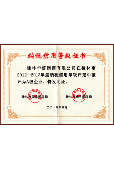 2012-2013年信用等級(jí)證書